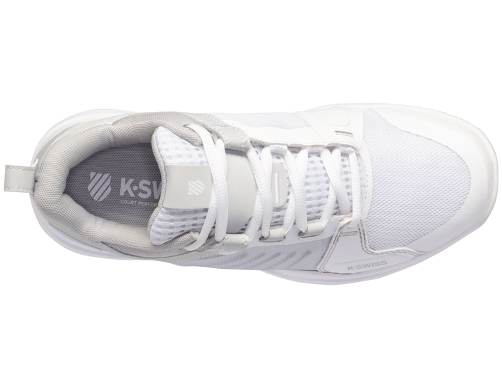 K-Swiss Womens Ultrashot Team Tennis Shoes in White/Lunar Rock/Silver