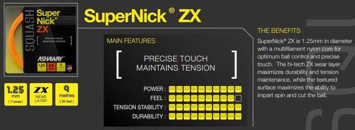 Ashaway Supernick ZX 17 Squash String Set - Orange - atr-sports