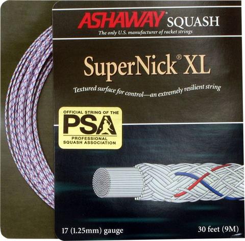 Ashaway Supernick XL 17 Squash String Set - White/Red/Blue - atr-sports