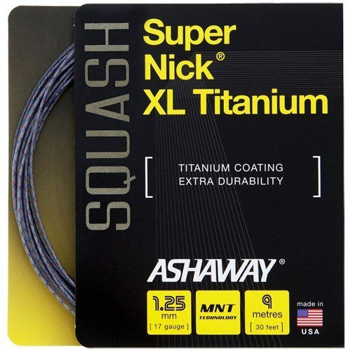 Ashaway Supernick XL Titanium 17 Squash String Set - Grey/Red/Blue - atr-sports